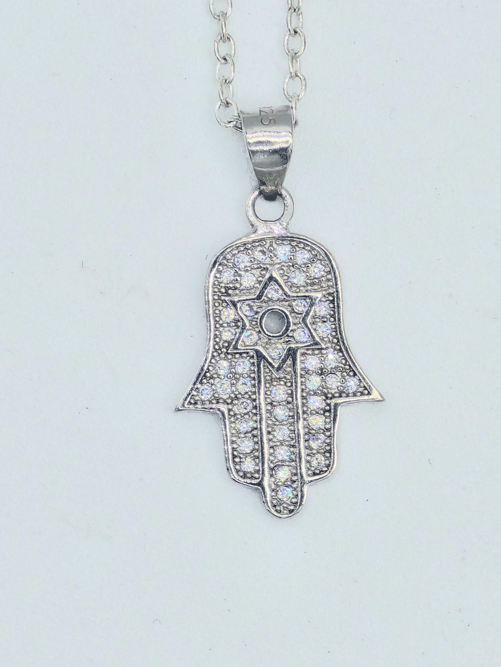Sterling Silver Hamsa Star of David Necklace